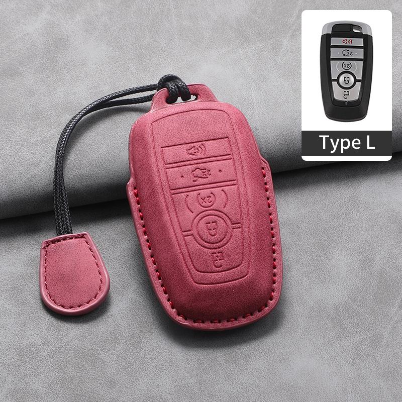 4 5 Buttons Leather Car Key Case Cover for Ford Fusion Mustang Edge Explorer Focus F150 F250 F350 F550 Escape for Lincoln Mondeo