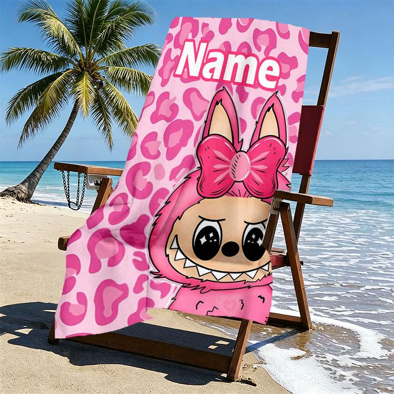 Asciugamano da Spiaggia Personalizzato con Nome e Stampa Labubu, per Viaggio Campeggio Festa in Spiaggia Decorazione per la Casa, Regalo di Compleanno per Famiglia e Amici