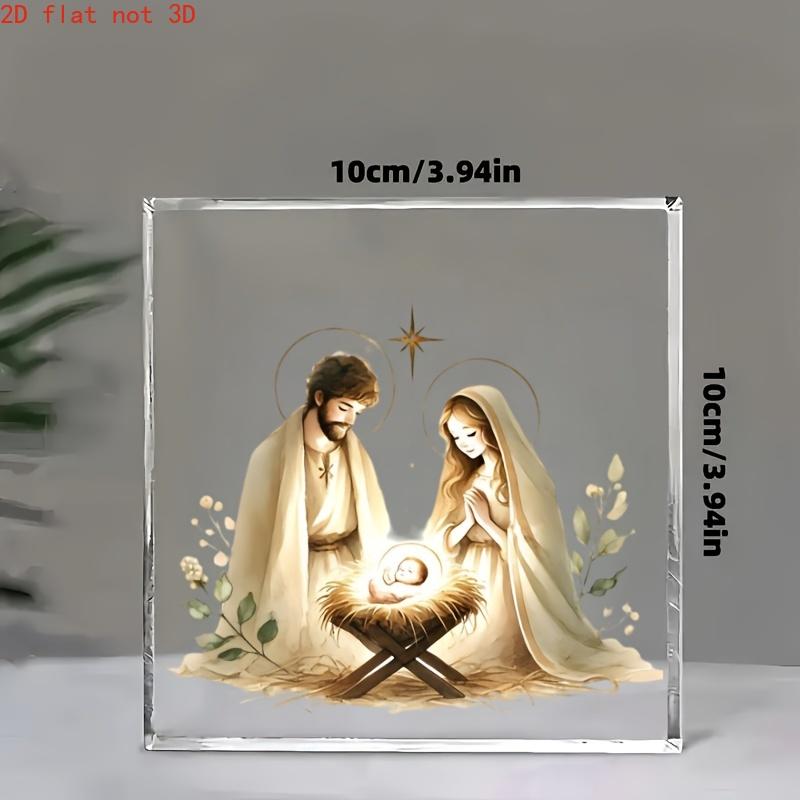 

2D Flat Acrylic Jesus Nativity Scene Decoration, Indoor & Outdoor Decor -Use No Batteries/Electricity Needed, Freedom Day Decorations, Shop Decorat 10*10cm