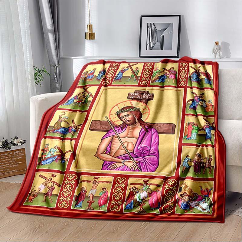 Retro Jesus Virgin Mary Art Flannel Blanket,Ultra Soft Warm Plush Throw for Home Bedroom Bed Sofa Cover Office Travel Gift Kid
