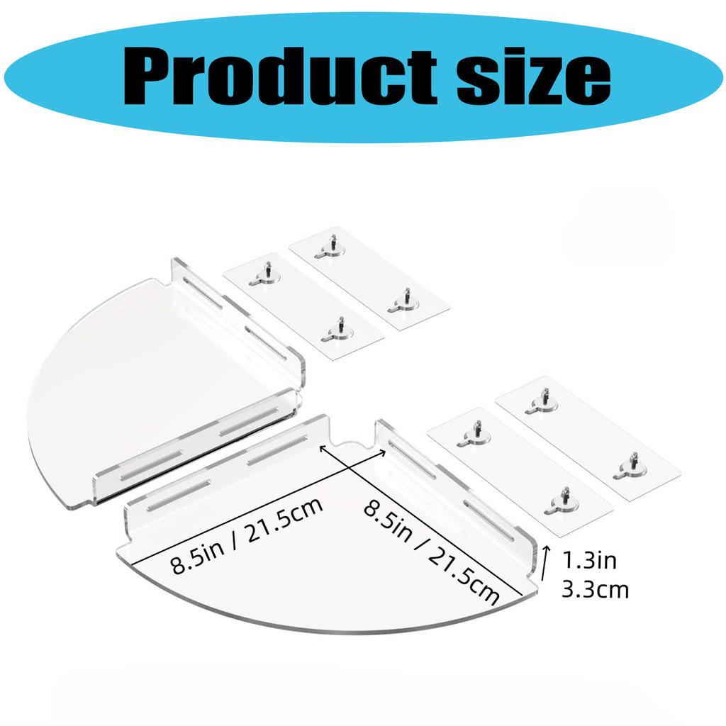 2 Pieces Bathroom Corner Shelves Adhesive Mounted Acrylic Shower Storage with Large Capacity Design
