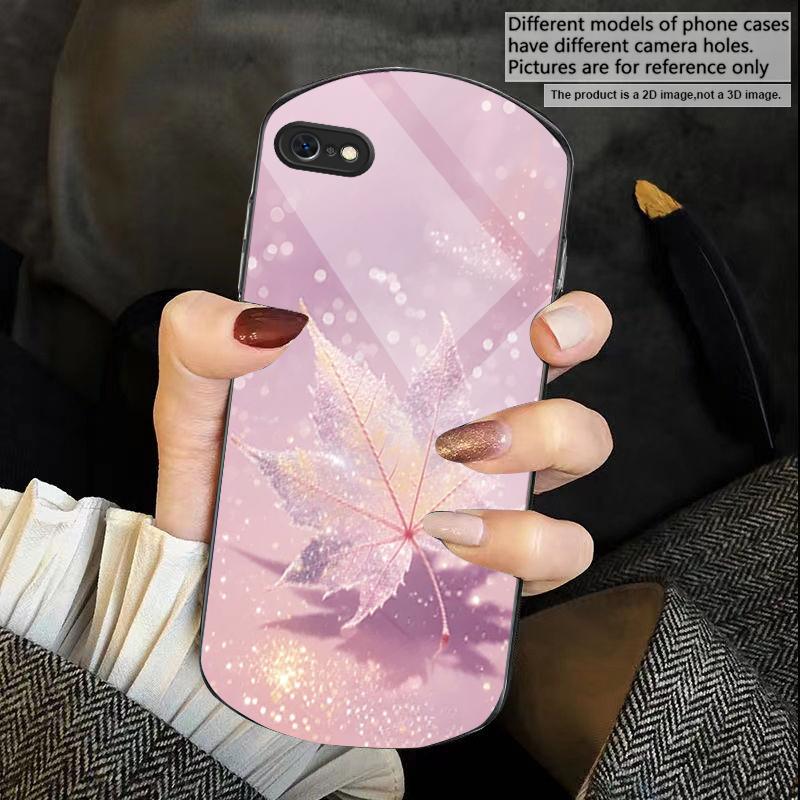 Green Maple Leaf Texture For iPhone 17 16 15 14 Pro 13 Plus 12 mini 11 Pro Max XR X S 7 8 Elliptical Tempered Glass Phone Case