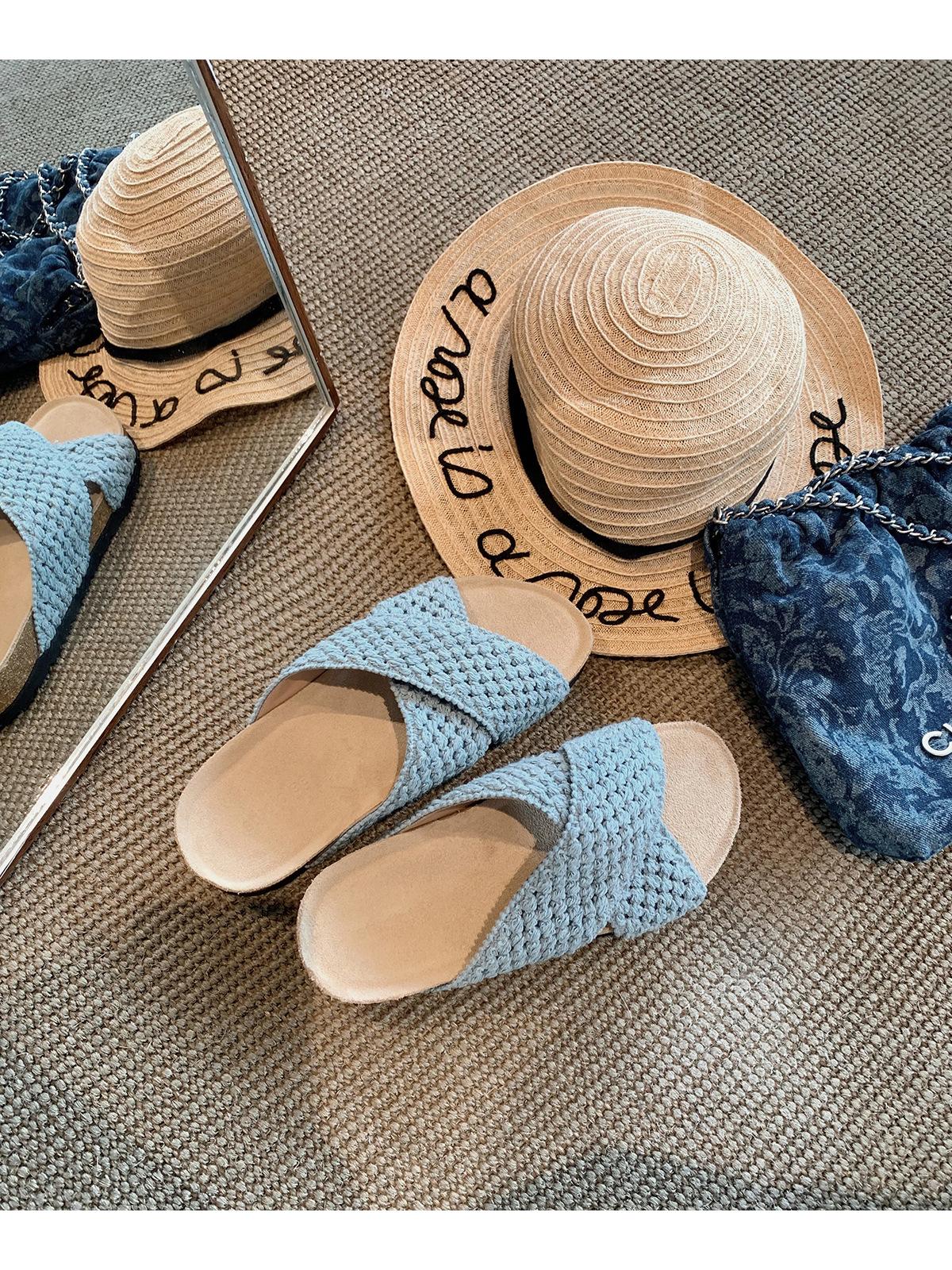 

Версия из овчины~ полые плетеные тапочки женские летние перекрестные широкие прохладные тапочки 40