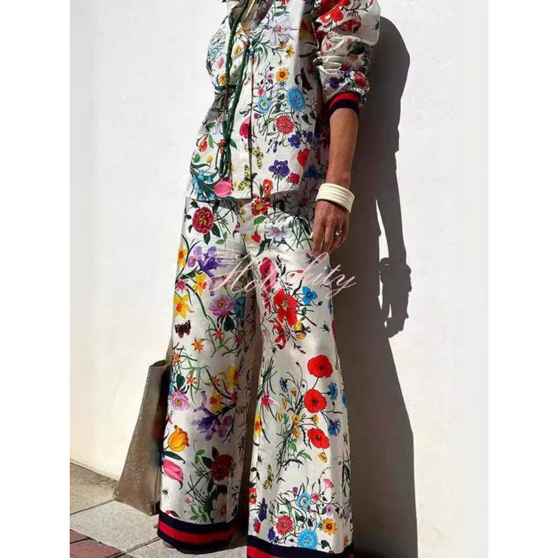 European and American Leisure Trousers Shirts Fashion Top Printed Set, Casual Pants, Shirt,