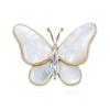 Gold-Plated Natural Shell Butterfly Brooch with Zirconia Flower - Elegant Women's Accessory