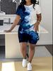 Leopard Print Splicing Women's Casual Suit Short-sleeved Shorts 1D Digital Flower Printing Fashion T-shirt Set