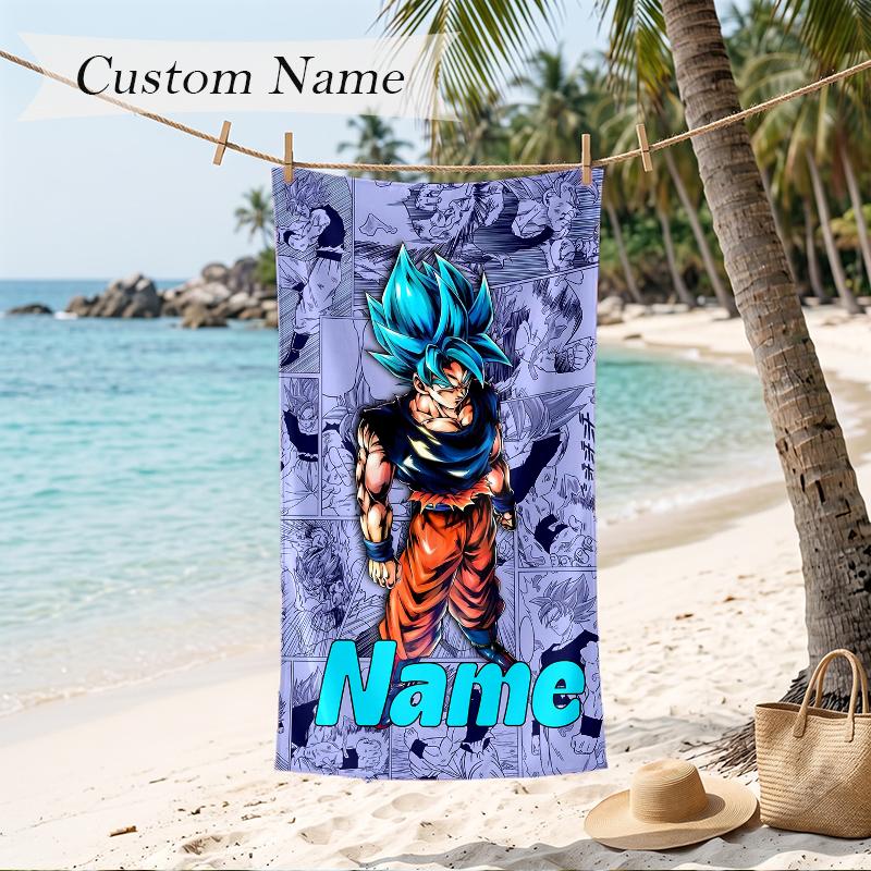 Dragon Ball Benutzerdefinierter Name Aufgedrucktes Strandtuch Personalisiertes Weiches Handtuch für Schwimmen Strand Reisen