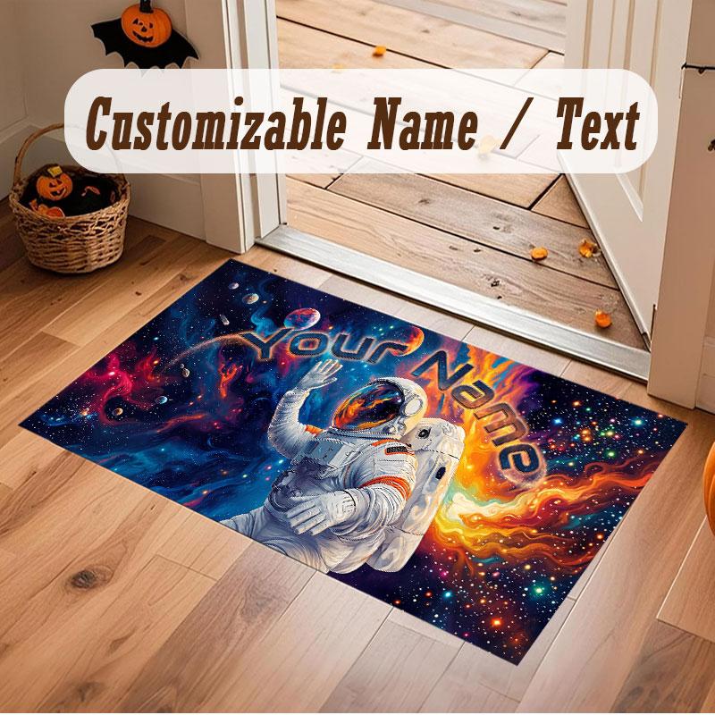 Space Cosmic Theme Crystal Velvet Floor Rug Personalized Custom Name Text Warm Carpet Home Decoration
