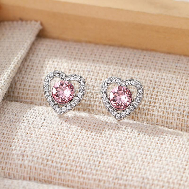 925 Sterling Silver Shiny Heart Rhinestone Stud Earrings - Cute Hollow Zirconia Design
