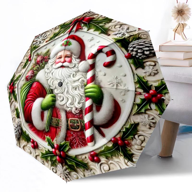 Weihnachts-Outdoor-Automatikschirm Kompakt 8-Rippen Gewicht Gewicht Ganzjahresnutzung Lebhaftes Muster Schirm