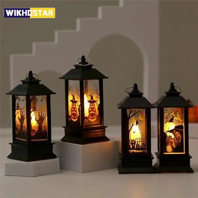 Halloweenské dekorace LED svíčka světlo vintage čarodějnický hrad dýně duch závěsná LED lucerna lampa Halloweenská párty dekorace potřeby