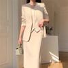 Women Plus Size Blazer Skirt 2 Piece Set Long Sleeve Open-Front Suit Jacket Midi Skirt OL Commuter Business Formal Outfit for Spring Autumn