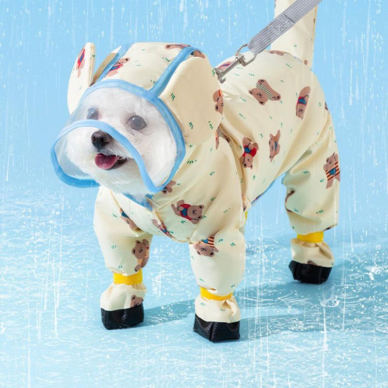 Puppy Waterproof Clothes Full Print Bear Pet Raincoat Four Legs All Inclusive Towing Poncho Teddy Outdoor Clothes