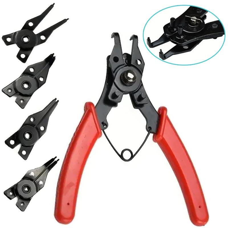4-In-1 Circlip Pliers Set Snap Ring Pliers Multi Crimp Removable Plier Head Retaining Circlip Pliers Hand Tools Multifunctional 4 in 1