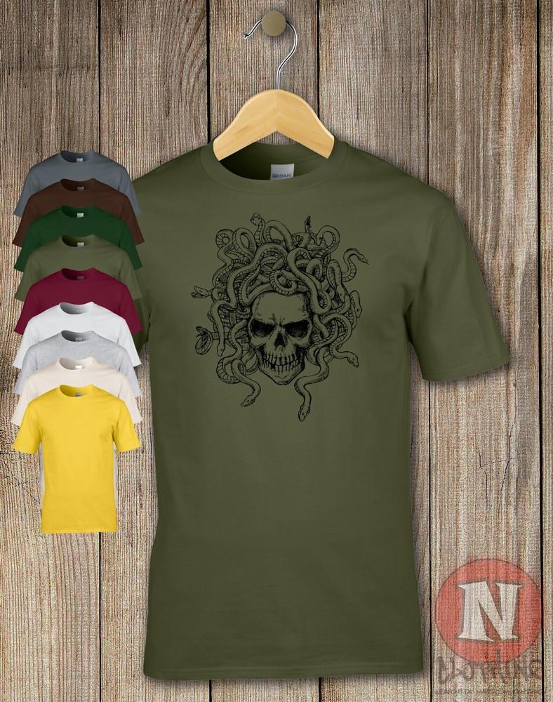 Grunge Skull Medusa T-shirt tattoo festival wear cool summer T-shirt