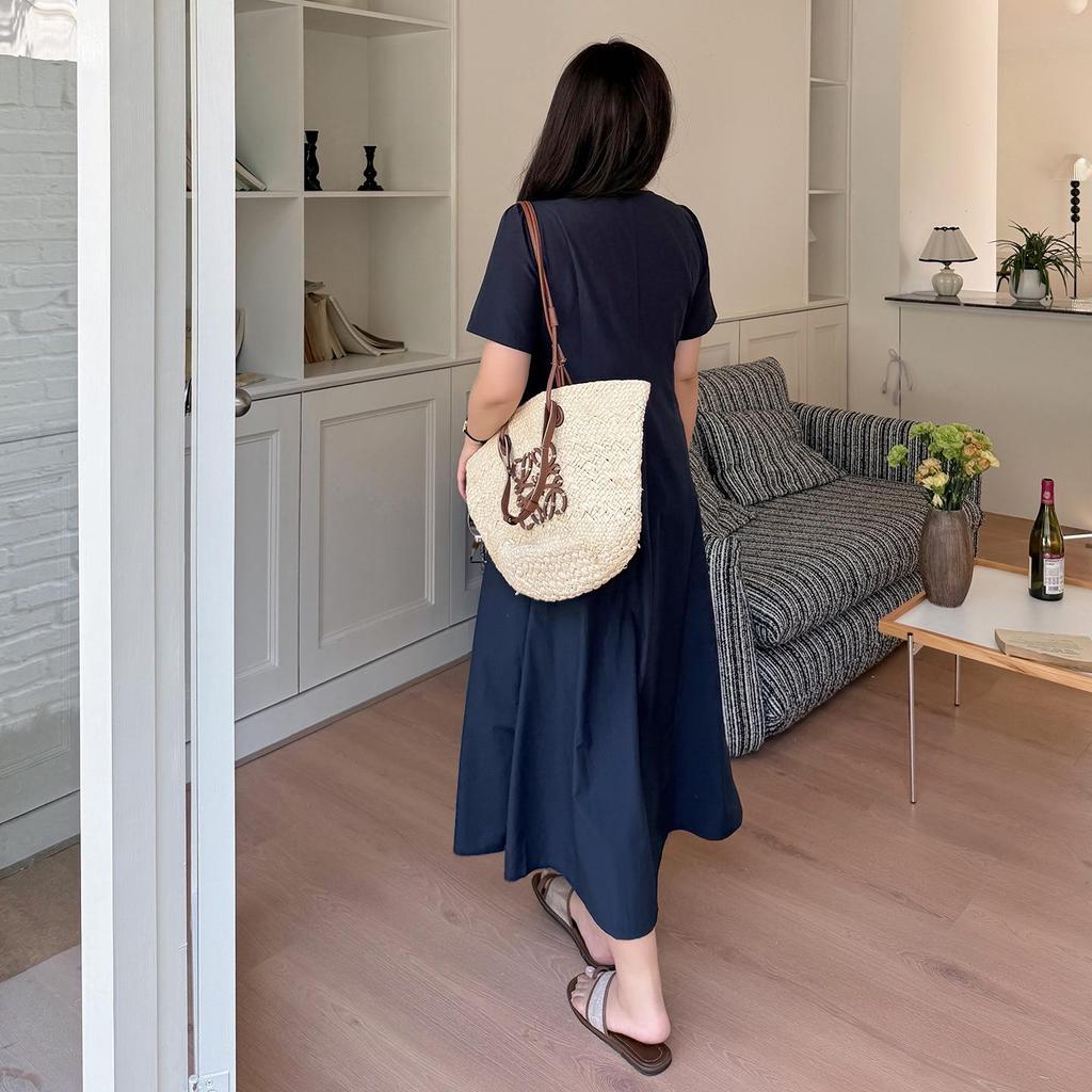 Zhi Xuan Plus Size Women's High-Intelligence Slimming Work Dress, Summer 2026, Waist-Cinching Mid-Length Skirt.