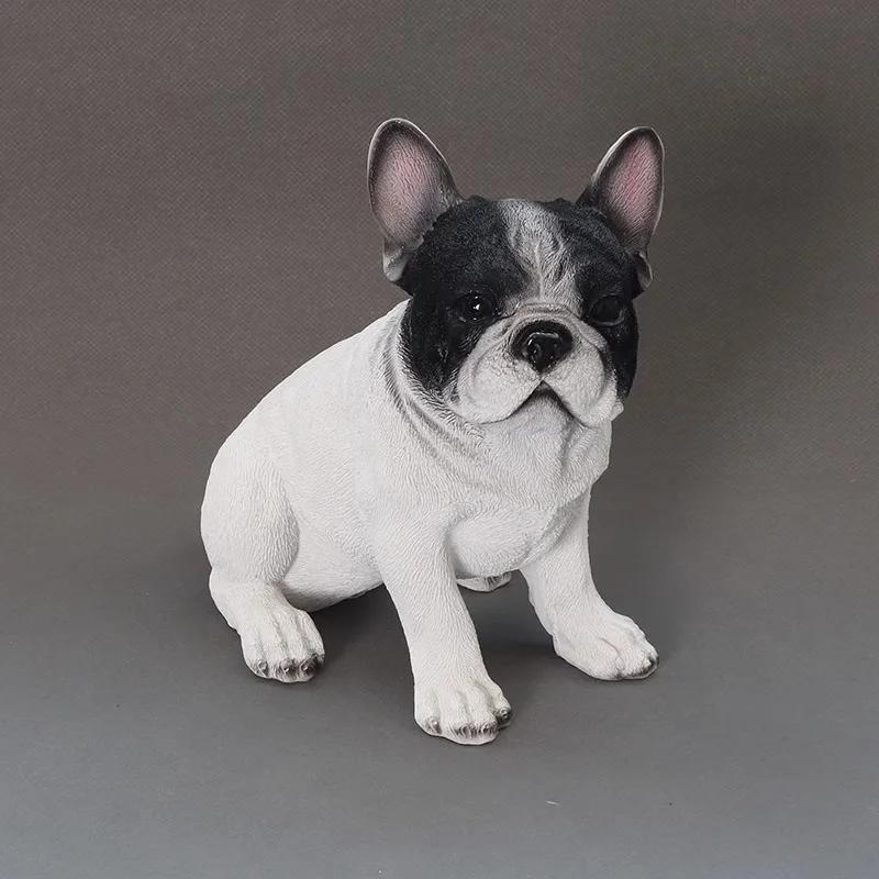 Simulated Black & White French Bulldog Resin Figurine Ornaments Home Room Decoration Dog Puppy Animal Statue Cute Birthday Gifts