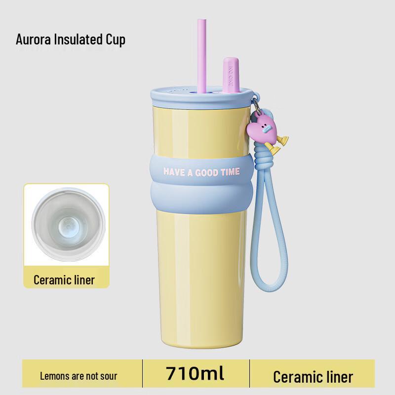 OLOEY Ceramic Lined Insulated Straw Mug