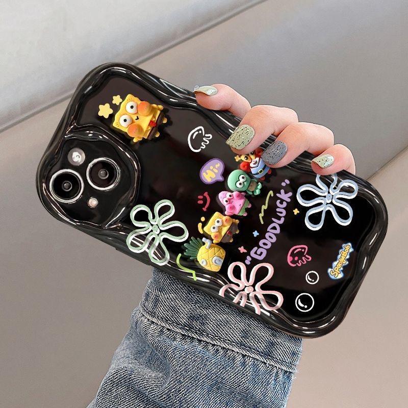 SpongeBob Friend Toy Cartoon Wave Soft Phone Case for 12 Mini 11 Pro XR 7 8 Plus 15 Pro 14 Plus 13 16 Pro Max SE 16E