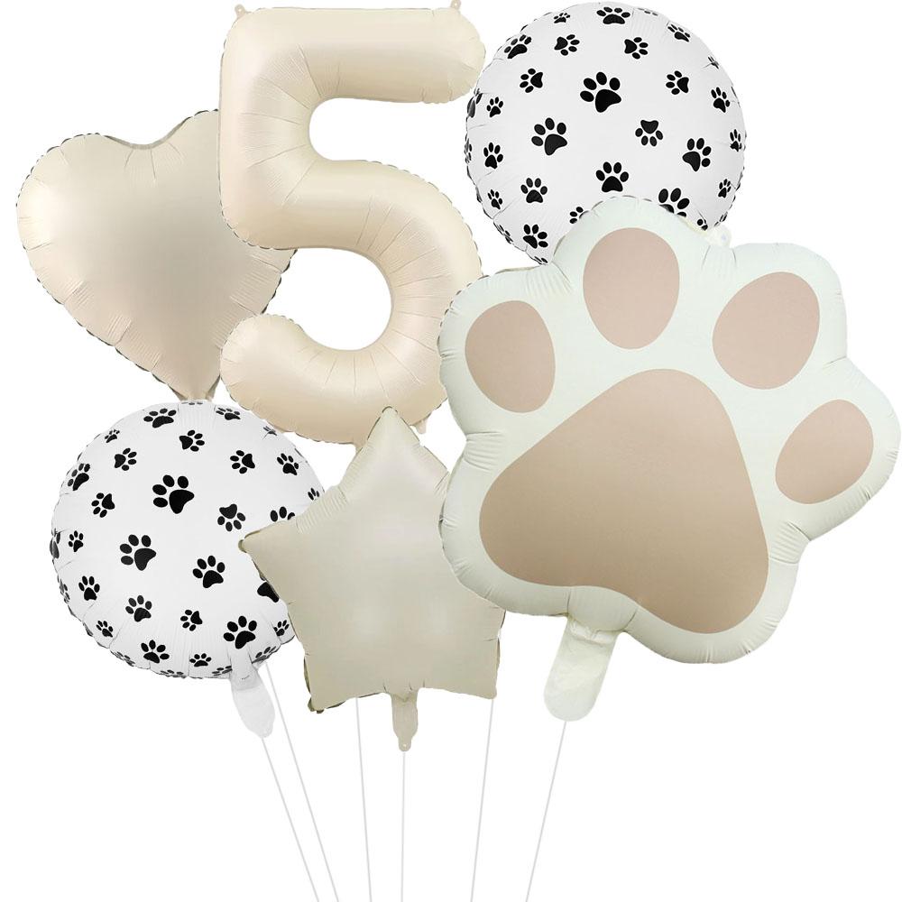 6 szt. Zwierzę Let's Pawty Pies Kot Łapa Balon Aluminiowy 32 cale Kremowy Numer Urodziny Dekoracja Balon Baby Shower
