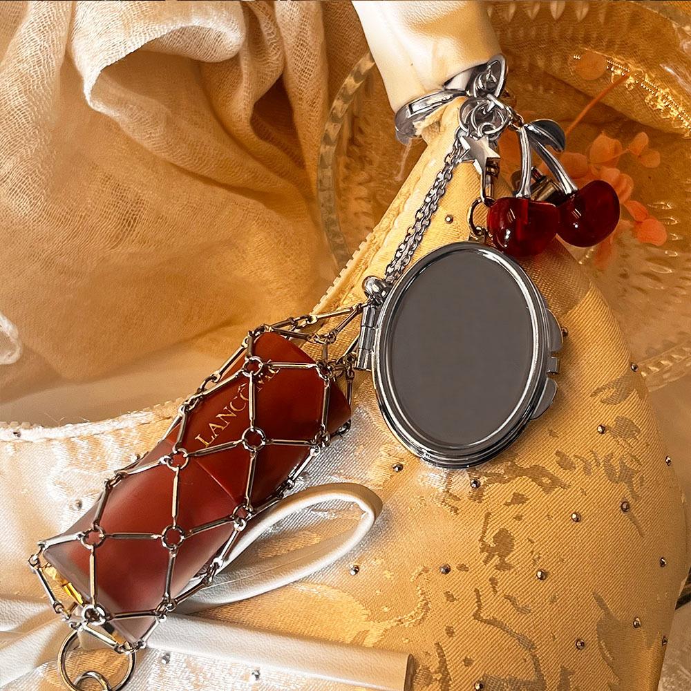 Custom Logo Y2K Popular Keychain Stainless Lipstick Pouch Mesh Portable Keyring Mirror Bag Pendant Key Chain Ring Socialite Gift