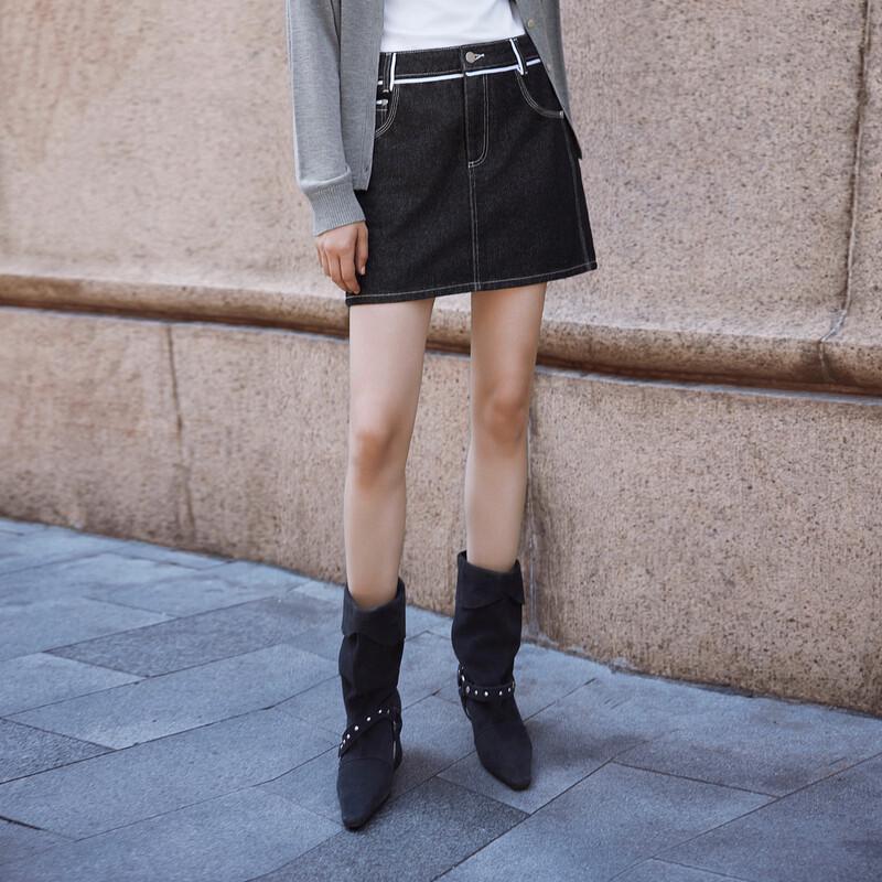 ELLE Modern Color-Block A-Line Denim Mini Skirt S
