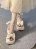 Sandals women's new summer bow fairy wind platform pearl word with fashion open-toed Roman women's shoes