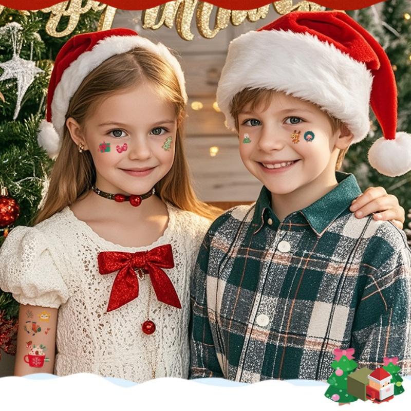 35pcs Christmas Temporary Tattoo Stickers Cartoon Santa Claus Elk Snowman Waterproof Luminous Fake Tattoos Christmas Party Props