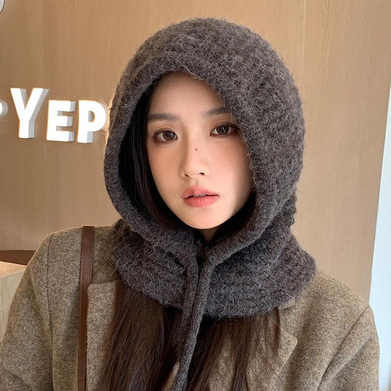 

Осенне-зимняя повседневная шапка-шарф, интегрированная, большой окружности головы, балаклава, корейская, универсальная, ветрозащитная и теплая шерстяная шапка One Size