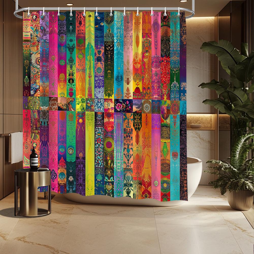 

Vibrant Fabric Swatches Shower Curtain - Multicolored Textile Art, Intricate Patterns, 70.8x70.8 , Fade-Resistant Polyester W90XH180cm