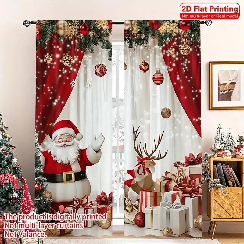 

Santa Claus Pole Bag Curtains Bedroom Living Room Decoration Home Christmas Set Of 2 Made Polyester Decor W100*H70(CM)-Grommet top&2PCS