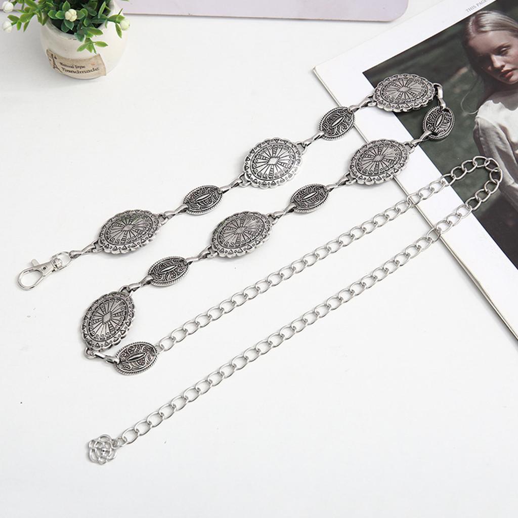 Fashion Vintage Oval Craved Metal Waist Chain for Women Retro Style Exquisite Gold Color Plated Belt Female Body Jewelry Gifts