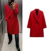 Fall and Winter New Arrival Hepburn Style Red Suit Collar Woolen Double Breasted Long Overcoat Outerwear 8694142