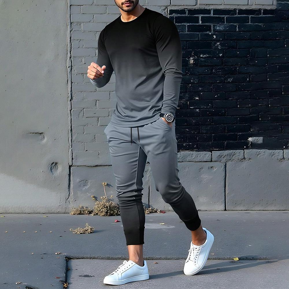 

Повседневный мужской спортивный костюм из 2 предметов, комплект футболок с длинным рукавом, спортивные штаны со шнурком 2024 года, спортивные костюмы с градиентными цветами XL