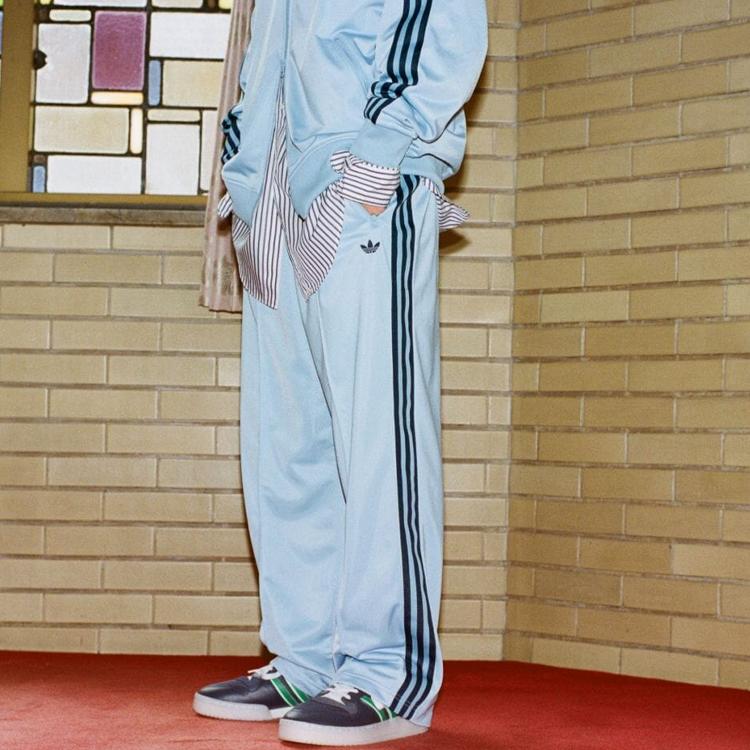 Adidas Originals Solid Color Trefoil Logo Print Straight Leg Sports Pants Unisex bottoms Light-Blue IK9154