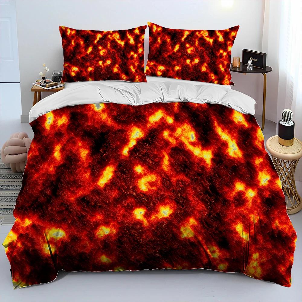 3D Volcano Lava Magma Comforter Bedding Set,Duvet Cover Bed Set Quilt Cover Pillowcase,King Queen Size Bedding Set Adult Child