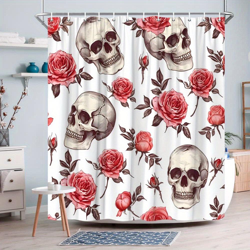 1 Stück Florales Totenkopf-Duschvorhang Vintage Rosen-Design Duschvorhang, Polyesterstoff, Maschinenwaschbar, Geeignet für Badezimmer