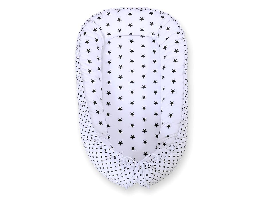 Baby cocoon, double-sided, playpen, swaddle, Premium BOBONO - black stars/dots