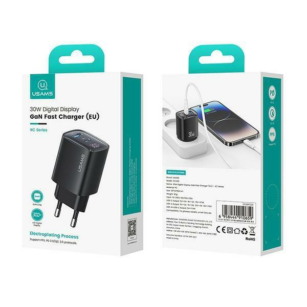 Usams Ład. Siec. Cc229 30W Ganusb-C/Usb-A Fast Charging Xc Series Czarny/Black Cc229Tc01