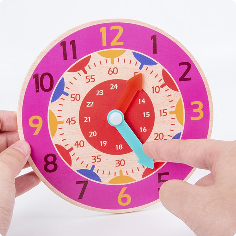 Children Montessori Wooden Clock Toys Hour Minute Second Cognition Colorful Clocks Teaching Aids for Kids Preschool Children
