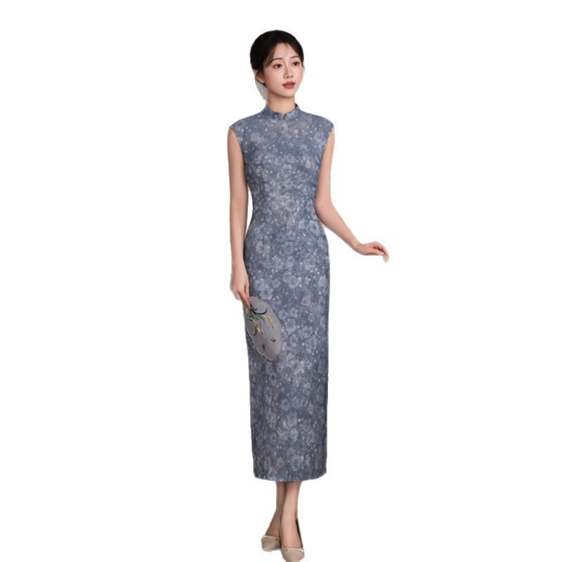 Retro Improved New Chinese Long Hong Kong Style Sleeveless Cheongsam Women's Spring and Summer New Slim and Thin Daily Wear