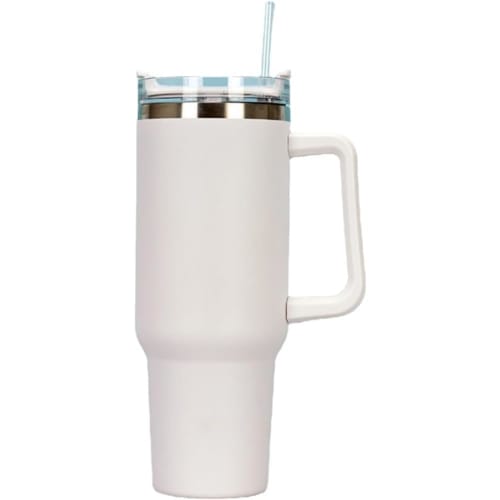 Vacuum Insulated Tumbler with Lid, Handle, and Straw. Double-walled, Large Capacity, Keeps Drinks Hot or Cold. Spill-proof, Stainless Steel, Wide-mout