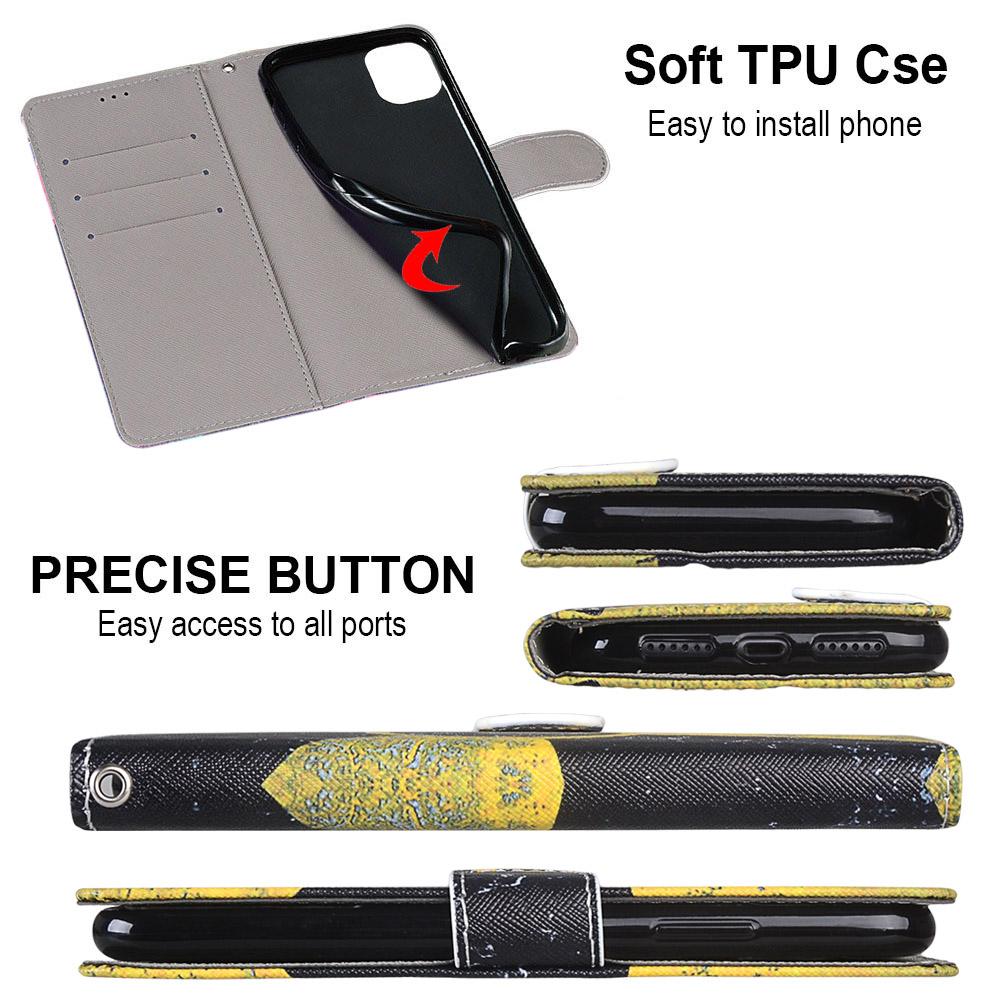 Coque pour iPhone 11 Samsung A51 A71 S20 Résistant aux chutes Coloré Peint  Cross Grain Cuir Portefeuille Souple PU Cuir Style Livre Housse