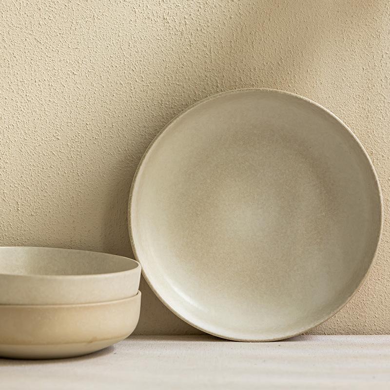 Simple Matte Premium Ceramic Plate Household Open Bowl Large Deep Plate Vegetable Plate Salad Plate Soup Plate Kitchen Tableware