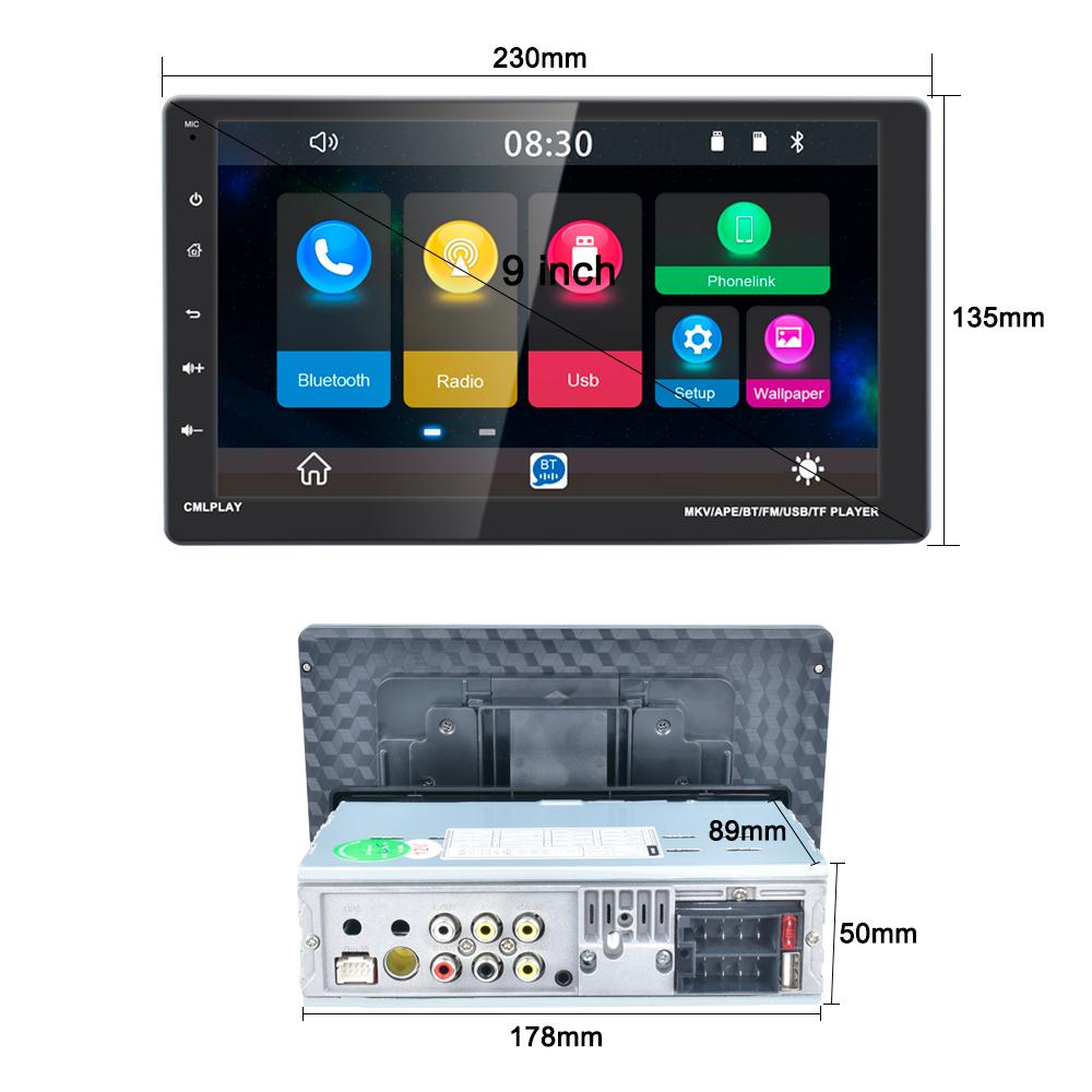 TOYOUSONIC 1 Din Car Radio MP5 Multimedia Player 9" Touch Screen Carplay FM Bluetooth USB BT Mirror Link Android Auto Radio