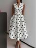 Hepburn Style Retro Sleeveless Polka Dot Evening Dress with Large Hem