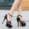 Women Round Toe Buckle Strap Platform High Heel Sandals for Office Nightclub Party Wedding Princess Model Catwalk Show Size35-46