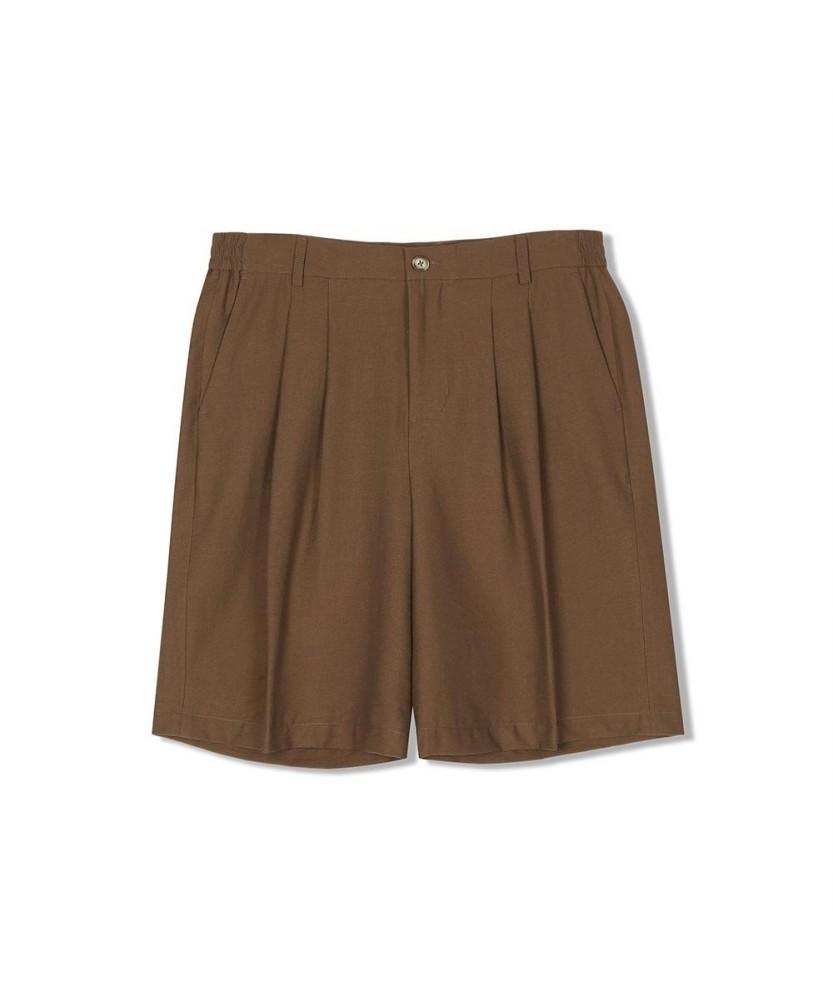 NOTIG Double-Pleated Linen Blend Bermuda Shorts Brown_Oks3Pthp101W1