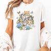 Watercolor Floral Kitten Graphic Tee Adorable Design With Cats Hydrangeas And Butterflies Soft Short Sleeve Casual Top For Summer