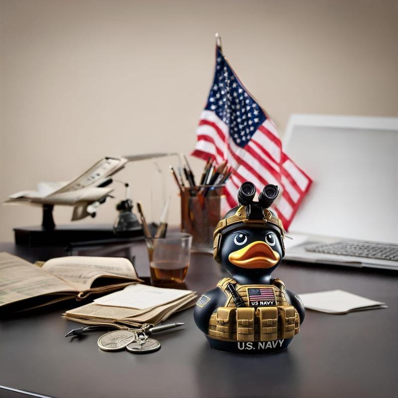 Military Rubber Ducks, Armed Mini Resin Ducks for Jeeps Ducking, Uniform Army Cruise Rubber Duck, Hand-Painted Patriotic Veteran's Day Gifts